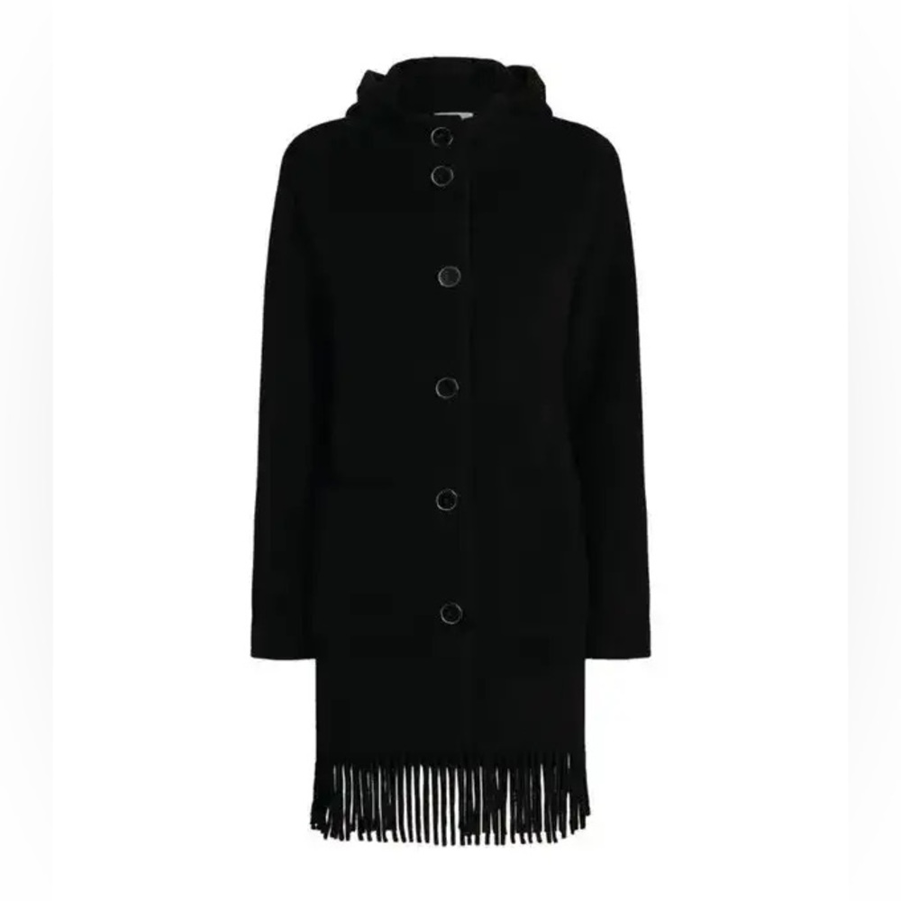 Claudie Pierlot Black Hooded Coat with Fringe